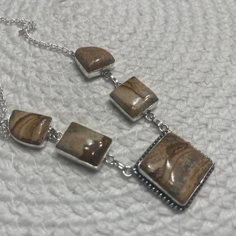 Natural PICTURE JASPER Handmade Sterling 925 Necklace Size 19" #66E - Picture 1 of 3
